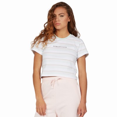 DC Effortless Stripe Cropped Women's White T-Shirt Australia CXA-932